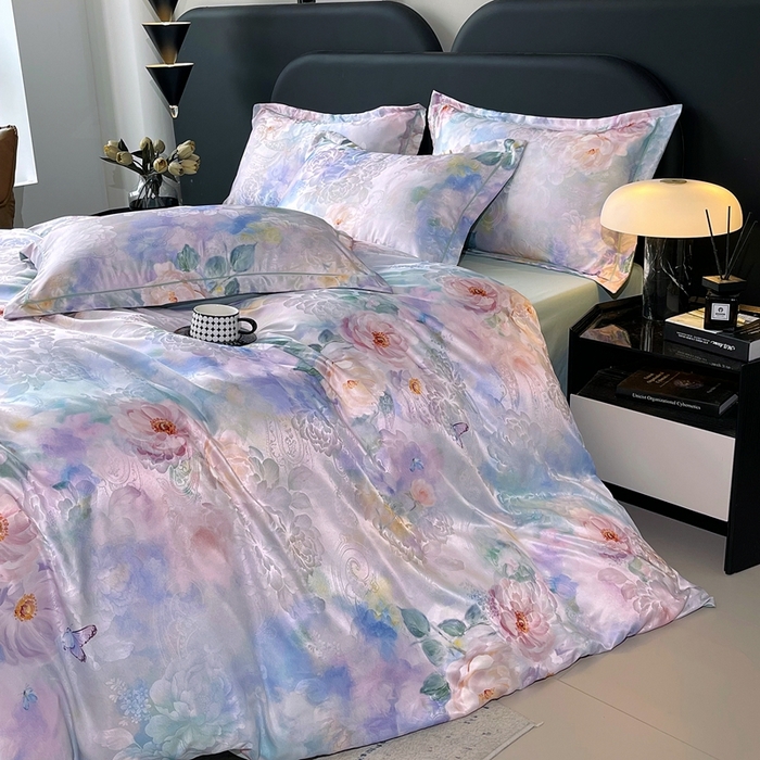 91家纺网 家纺一手货源 找家纺 大麦乐田 2025新款直播爆款欧式轻奢提花数码印花四件套 心语