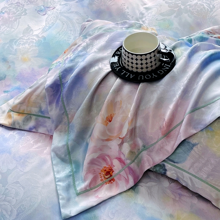 91家纺网 家纺一手货源 找家纺 大麦乐田 2025新款直播爆款欧式轻奢提花数码印花四件套 心语