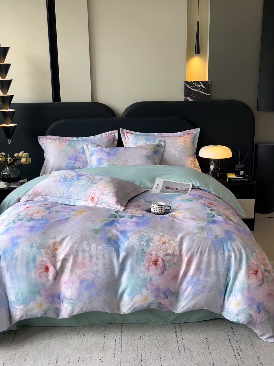 91家纺网 家纺一手货源 找家纺 大麦乐田 2025新款直播爆款欧式轻奢提花数码印花四件套 心语