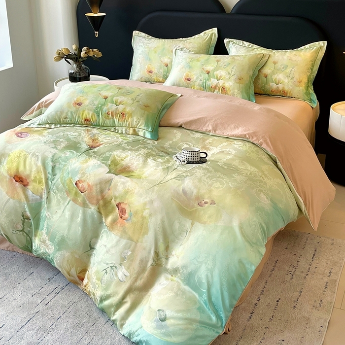 91家纺网 家纺一手货源 找家纺 大麦乐田 2025新款直播爆款欧式轻奢提花数码印花四件套 寻觅