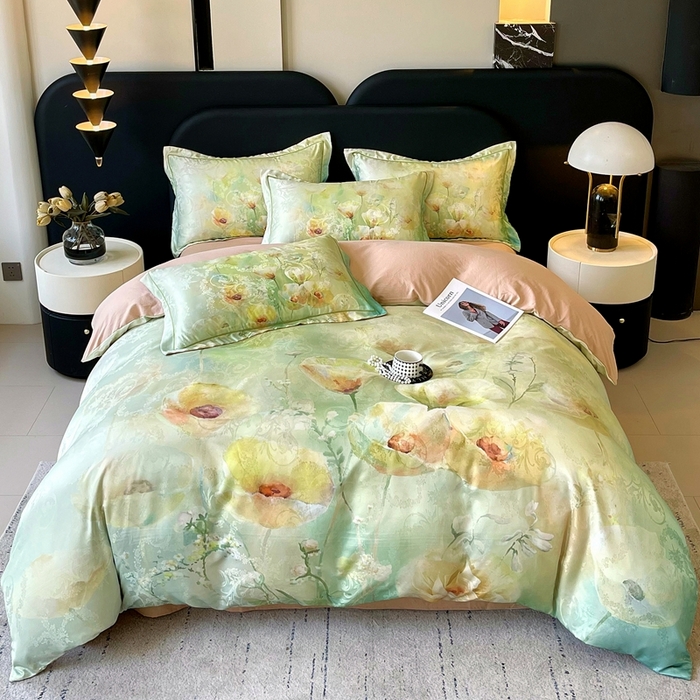 91家纺网 家纺一手货源 找家纺 大麦乐田 2025新款直播爆款欧式轻奢提花数码印花四件套 寻觅