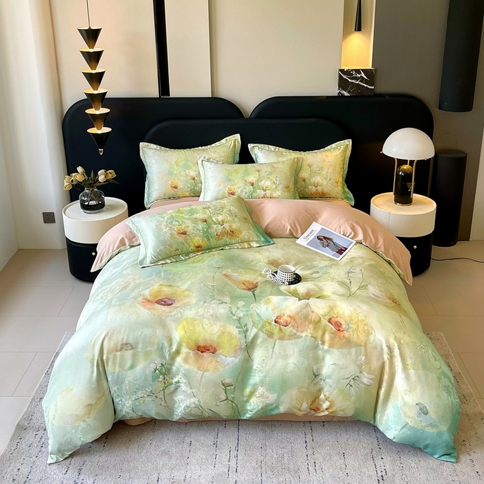 91家纺网 家纺一手货源 找家纺 大麦乐田 2025新款直播爆款欧式轻奢提花数码印花四件套 寻觅