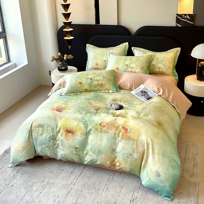 91家纺网 家纺一手货源 找家纺 大麦乐田 2025新款直播爆款欧式轻奢提花数码印花四件套 寻觅