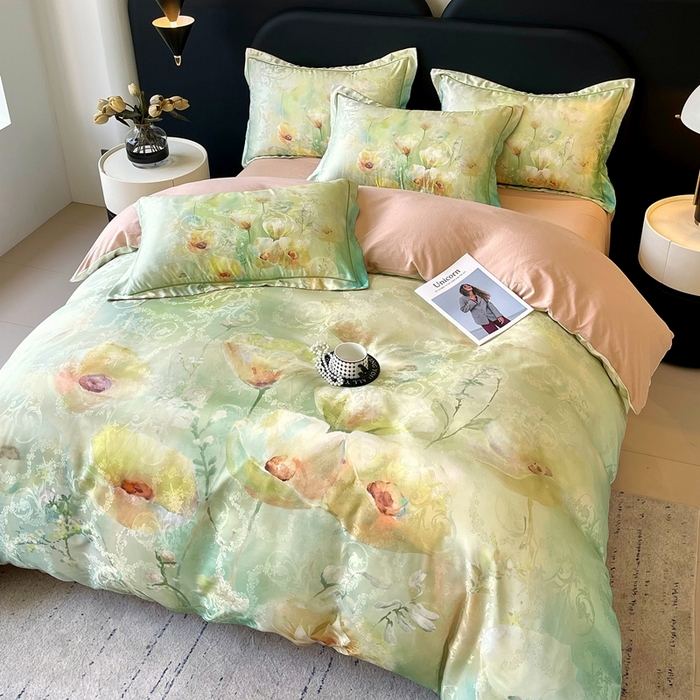 91家纺网 家纺一手货源 找家纺 大麦乐田 2025新款直播爆款欧式轻奢提花数码印花四件套 寻觅