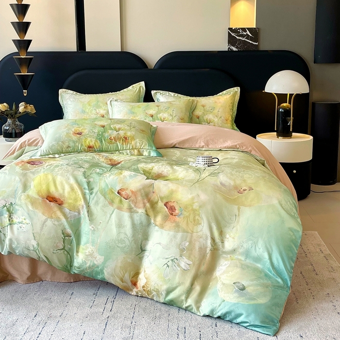 91家纺网 家纺一手货源 找家纺 大麦乐田 2025新款直播爆款欧式轻奢提花数码印花四件套 寻觅