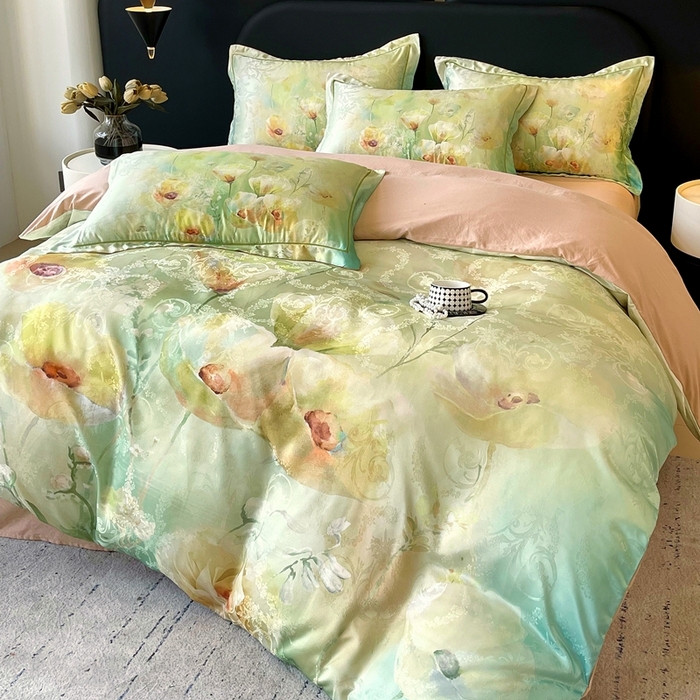 91家纺网 家纺一手货源 找家纺 大麦乐田 2025新款直播爆款欧式轻奢提花数码印花四件套 寻觅