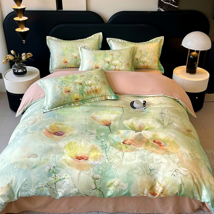 91家纺网 家纺一手货源 找家纺 大麦乐田 2025新款直播爆款欧式轻奢提花数码印花四件套 寻觅