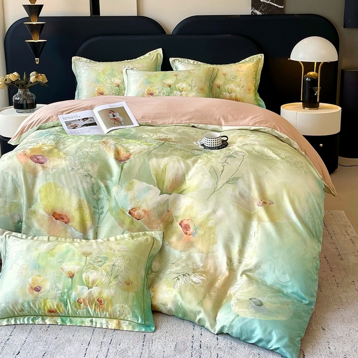 91家纺网 家纺一手货源 找家纺 大麦乐田 2025新款直播爆款欧式轻奢提花数码印花四件套 寻觅