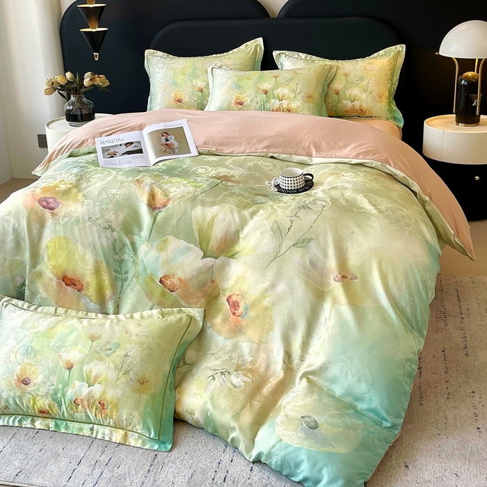 91家纺网 家纺一手货源 找家纺 大麦乐田 2025新款直播爆款欧式轻奢提花数码印花四件套 寻觅