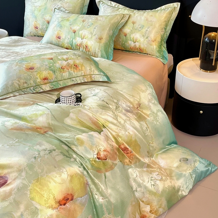 91家纺网 家纺一手货源 找家纺 大麦乐田 2025新款直播爆款欧式轻奢提花数码印花四件套 寻觅