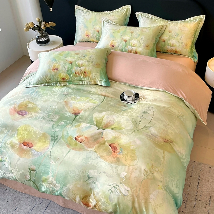 91家纺网 家纺一手货源 找家纺 大麦乐田 2025新款直播爆款欧式轻奢提花数码印花四件套 寻觅