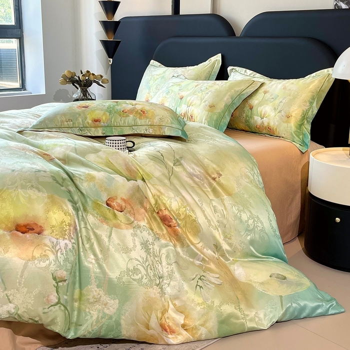 91家纺网 家纺一手货源 找家纺 大麦乐田 2025新款直播爆款欧式轻奢提花数码印花四件套 寻觅