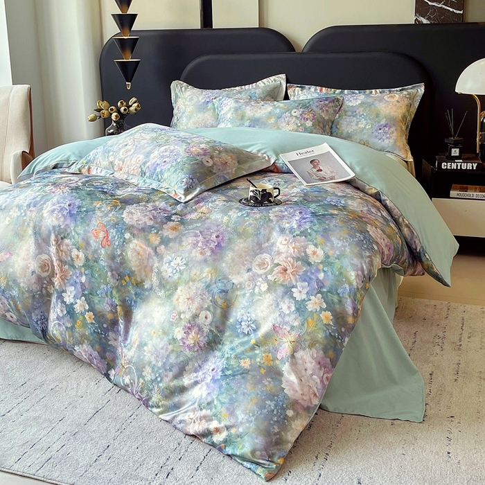 91家纺网 家纺一手货源 找家纺 大麦乐田 2025新款直播爆款欧式轻奢提花数码印花四件套 云馥