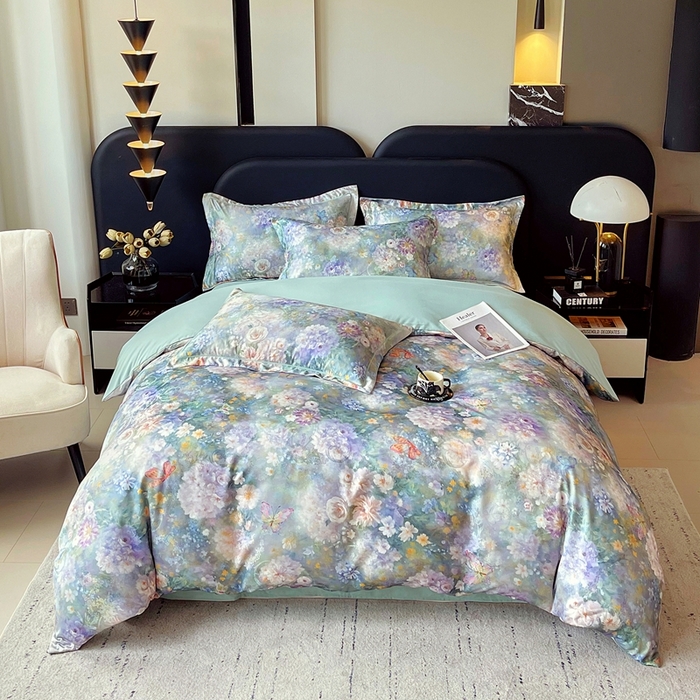 91家纺网 家纺一手货源 找家纺 大麦乐田 2025新款直播爆款欧式轻奢提花数码印花四件套 云馥