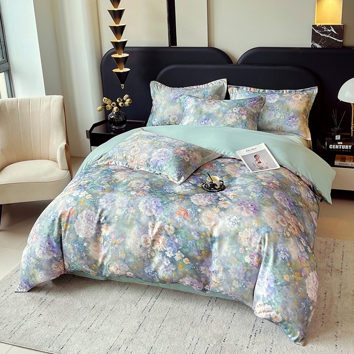 91家纺网 家纺一手货源 找家纺 大麦乐田 2025新款直播爆款欧式轻奢提花数码印花四件套 云馥