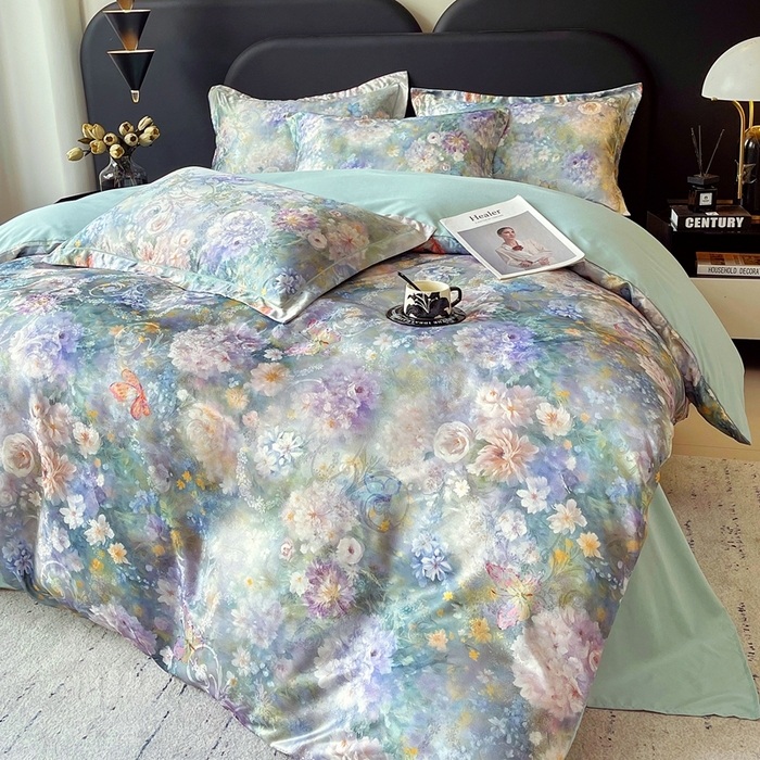 91家纺网 家纺一手货源 找家纺 大麦乐田 2025新款直播爆款欧式轻奢提花数码印花四件套 云馥