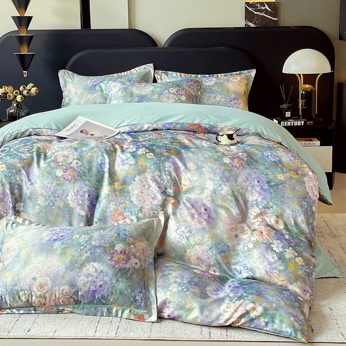 91家纺网 家纺一手货源 找家纺 大麦乐田 2025新款直播爆款欧式轻奢提花数码印花四件套 云馥