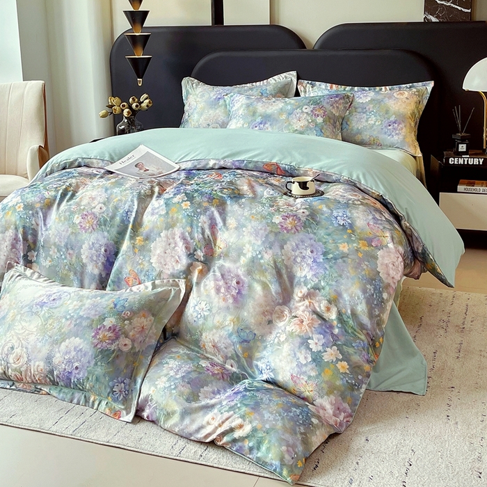 91家纺网 家纺一手货源 找家纺 大麦乐田 2025新款直播爆款欧式轻奢提花数码印花四件套 云馥