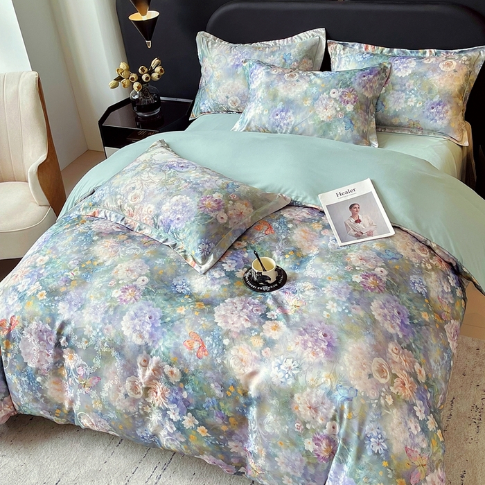 91家纺网 家纺一手货源 找家纺 大麦乐田 2025新款直播爆款欧式轻奢提花数码印花四件套 云馥