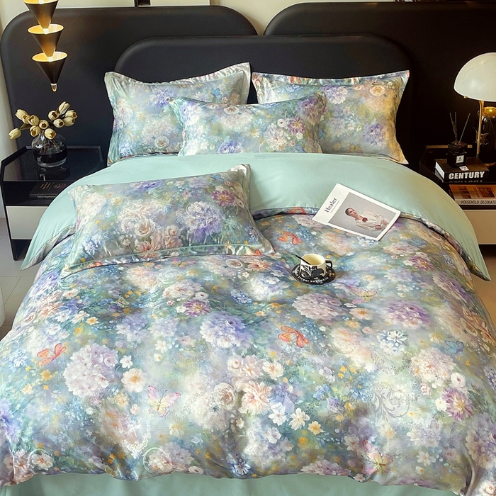 91家纺网 家纺一手货源 找家纺 大麦乐田 2025新款直播爆款欧式轻奢提花数码印花四件套 云馥