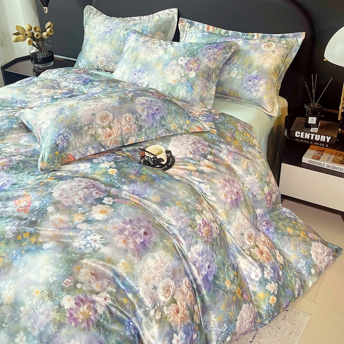 91家纺网 家纺一手货源 找家纺 大麦乐田 2025新款直播爆款欧式轻奢提花数码印花四件套 云馥