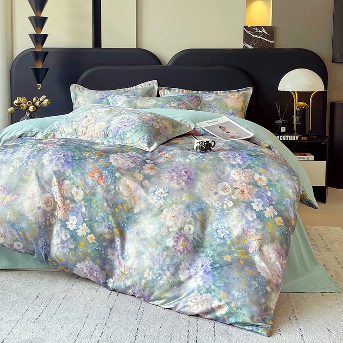 91家纺网 家纺一手货源 找家纺 大麦乐田 2025新款直播爆款欧式轻奢提花数码印花四件套 云馥