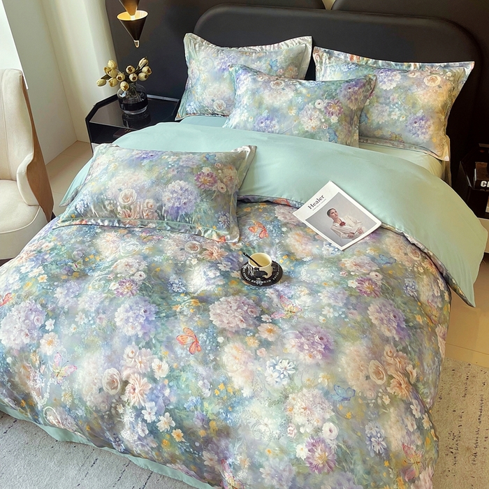 91家纺网 家纺一手货源 找家纺 大麦乐田 2025新款直播爆款欧式轻奢提花数码印花四件套 云馥