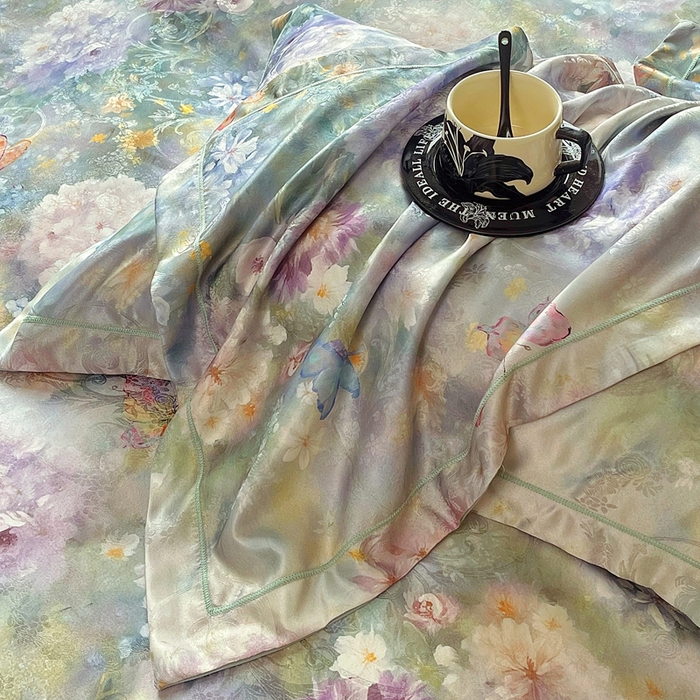 91家纺网 家纺一手货源 找家纺 大麦乐田 2025新款直播爆款欧式轻奢提花数码印花四件套 云馥