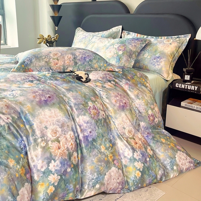 91家纺网 家纺一手货源 找家纺 大麦乐田 2025新款直播爆款欧式轻奢提花数码印花四件套 云馥