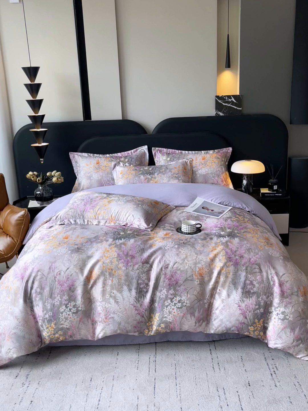 91家纺网 家纺一手货源 找家纺 大麦乐田 2025新款直播爆款欧式轻奢提花数码印花四件套 紫薰