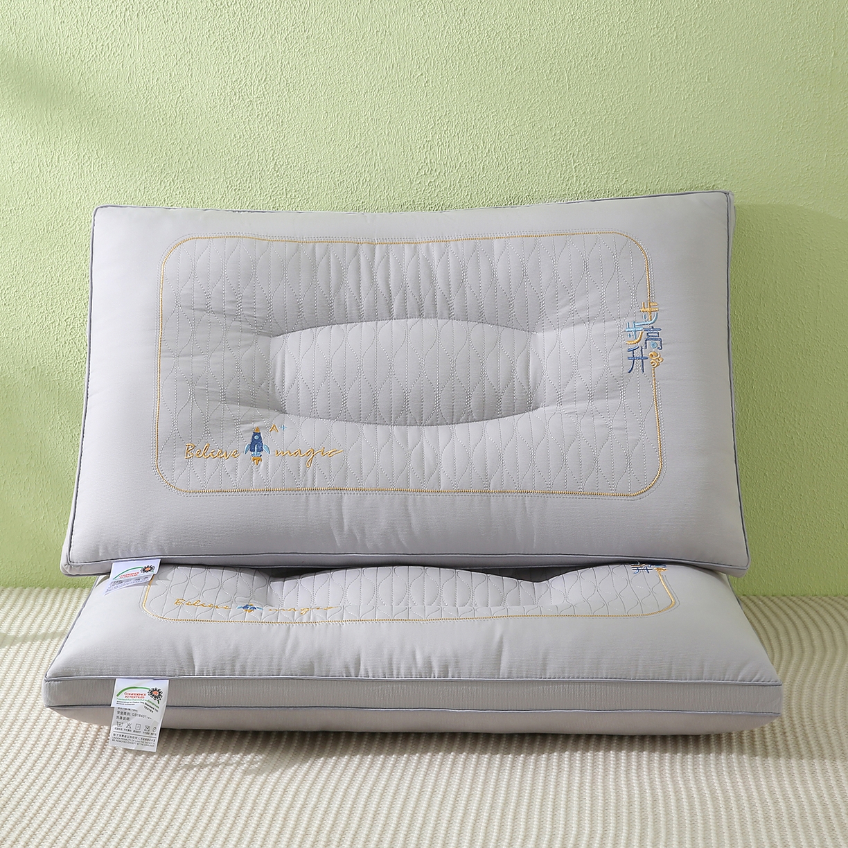 91家纺网 家纺一手货源 找家纺 十仟家纺 2025新款步步高升枕头枕芯 星灰