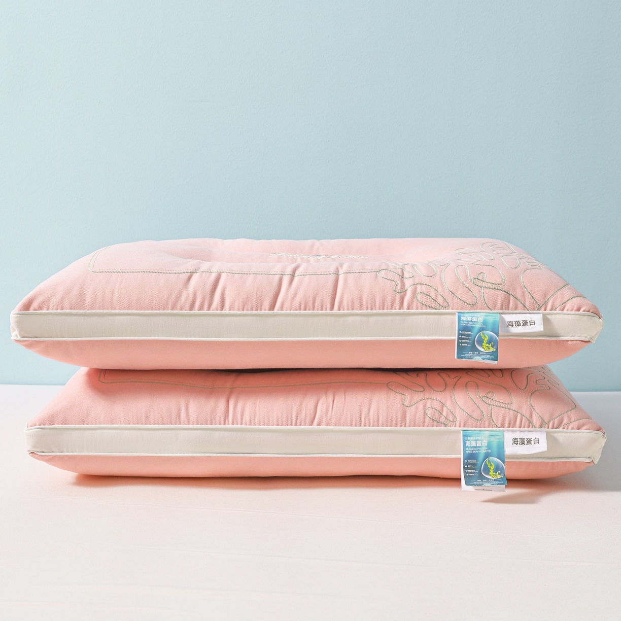 91家纺网 家纺一手货源 找家纺 十仟家纺 2025新款刺绣款超柔软枕头枕芯家用单个成人护颈椎助深度睡眠枕芯 粉玉