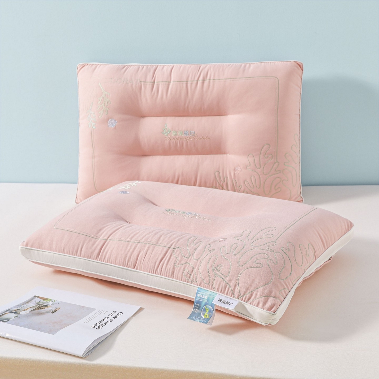 91家纺网 家纺一手货源 找家纺 十仟家纺 2025新款刺绣款超柔软枕头枕芯家用单个成人护颈椎助深度睡眠枕芯 粉玉