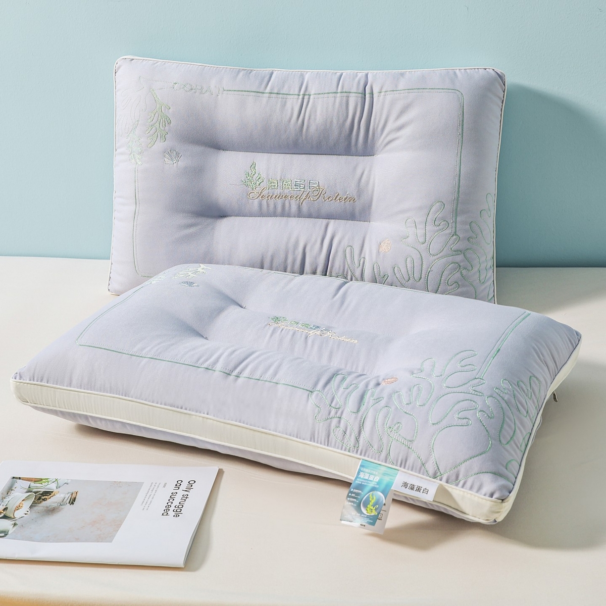 91家纺网 家纺一手货源 找家纺 十仟家纺 2025新款刺绣款超柔软枕头枕芯家用单个成人护颈椎助深度睡眠枕芯 兰灰