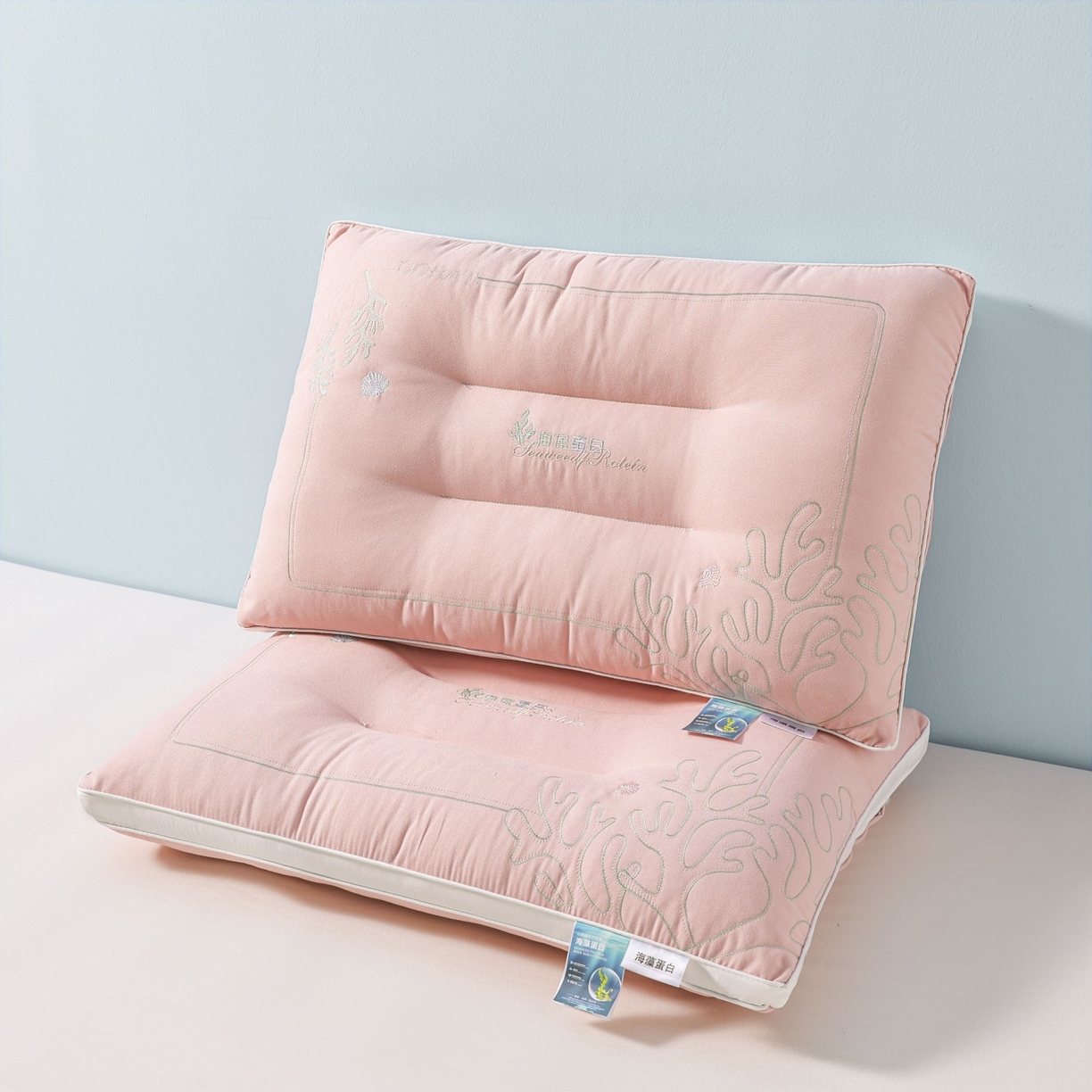 91家纺网 家纺一手货源 找家纺 十仟家纺 2025新款刺绣款超柔软枕头枕芯家用单个成人护颈椎助深度睡眠枕芯 粉玉