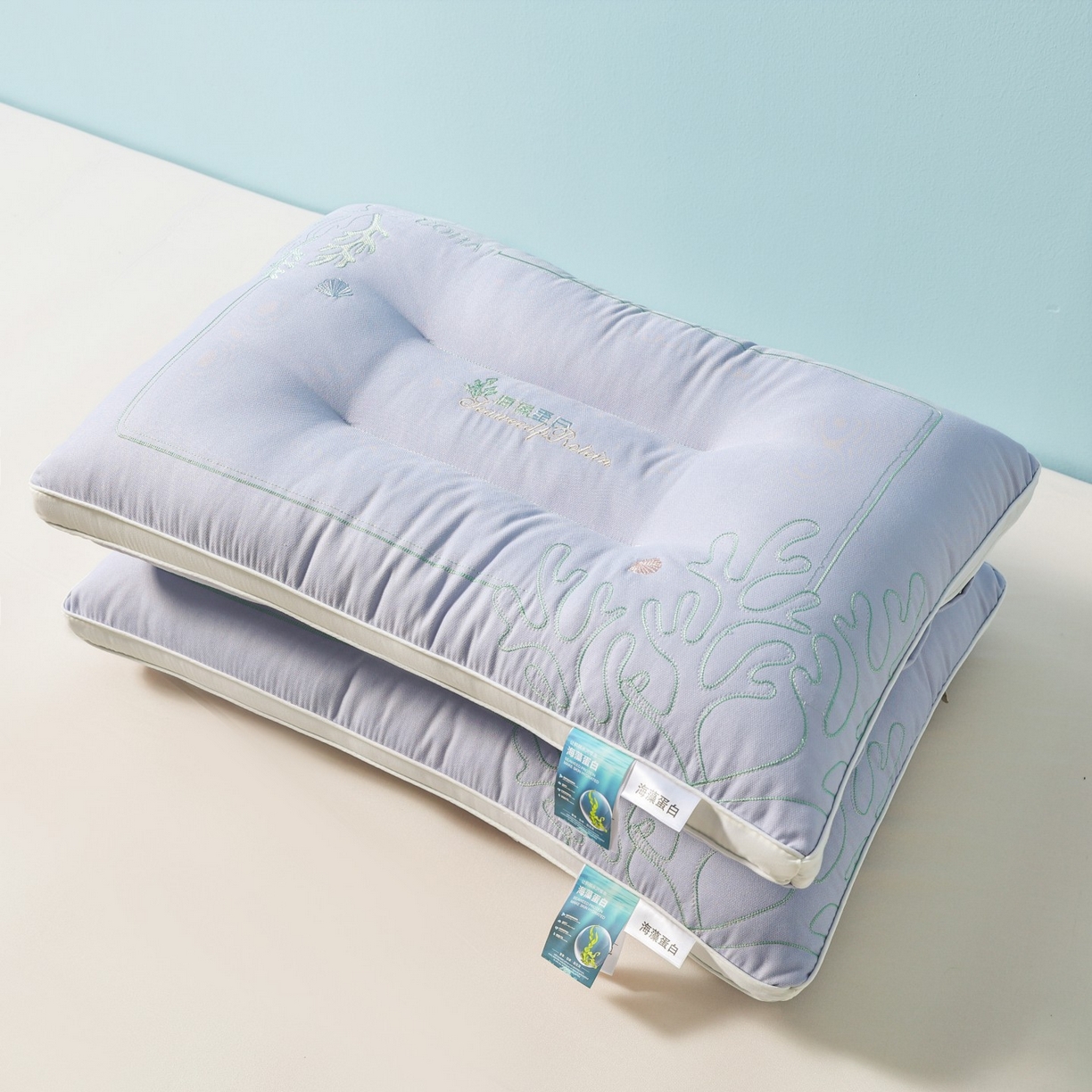 91家纺网 家纺一手货源 找家纺 十仟家纺 2025新款刺绣款超柔软枕头枕芯家用单个成人护颈椎助深度睡眠枕芯 兰灰