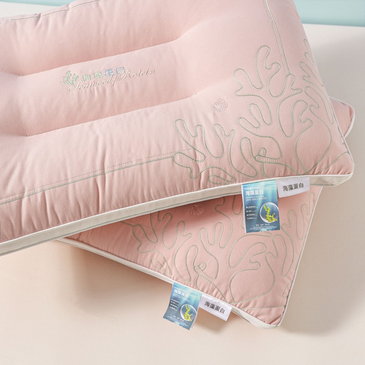 91家纺网 家纺一手货源 找家纺 十仟家纺 2025新款刺绣款超柔软枕头枕芯家用单个成人护颈椎助深度睡眠枕芯 粉玉