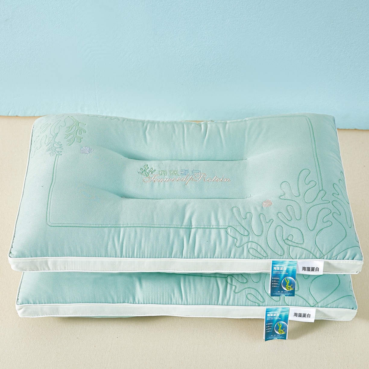 91家纺网 家纺一手货源 找家纺 十仟家纺 2025新款刺绣款超柔软枕头枕芯家用单个成人护颈椎助深度睡眠枕芯 薄荷绿