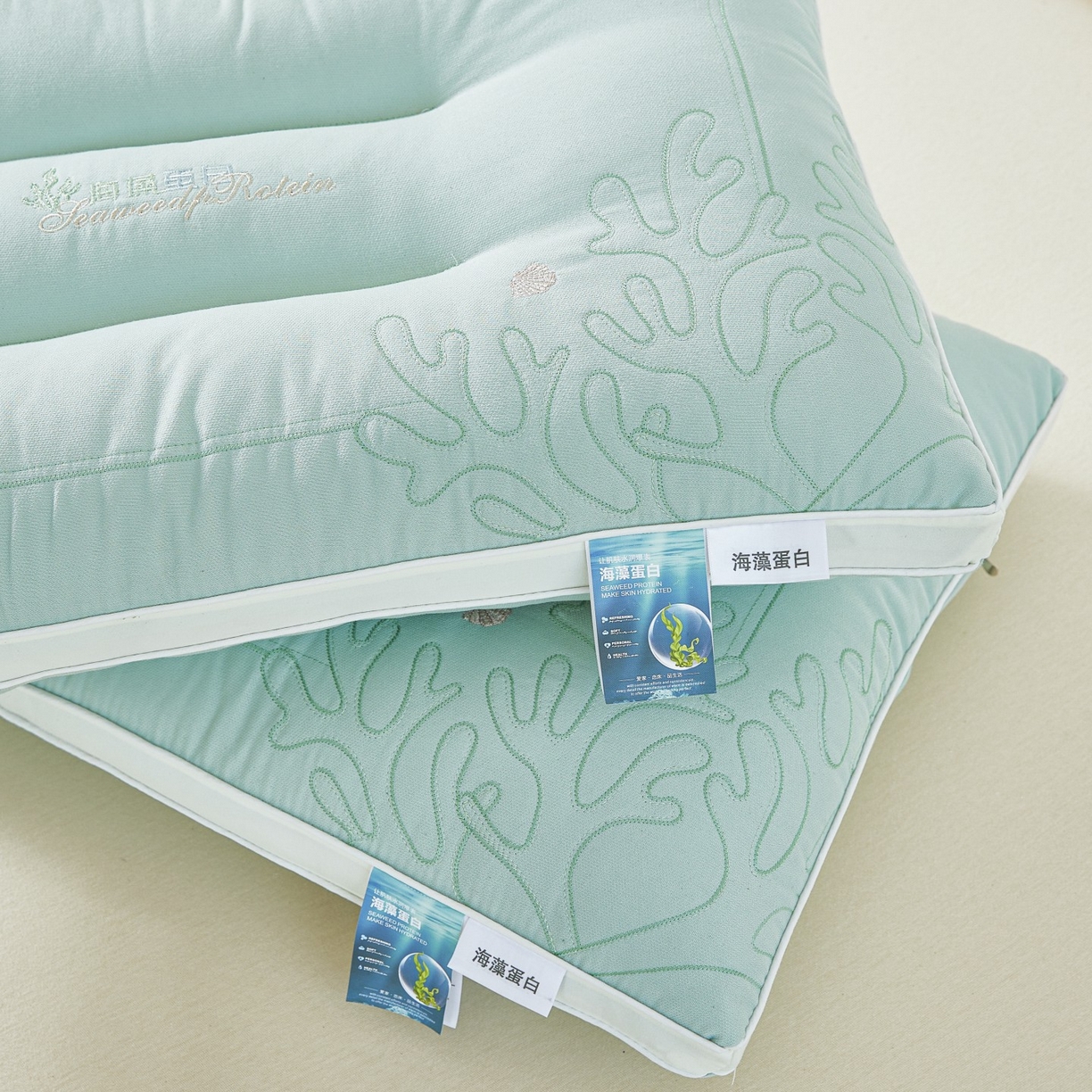 91家纺网 家纺一手货源 找家纺 十仟家纺 2025新款刺绣款超柔软枕头枕芯家用单个成人护颈椎助深度睡眠枕芯 薄荷绿