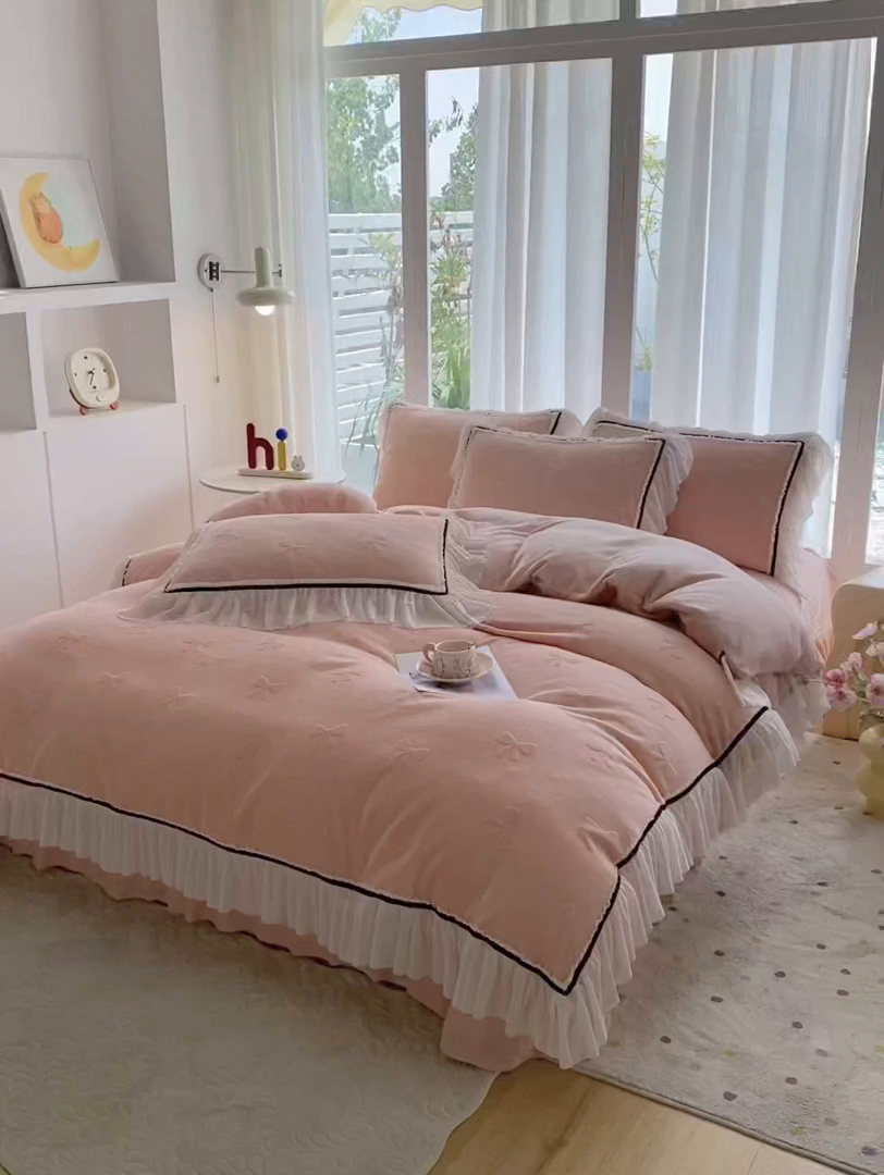 91家纺网 家纺一手货源 找家纺 （总）青竹苑 2025新款韩版全消光烂花牛奶绒床盖四件套