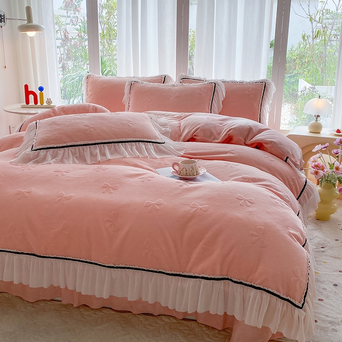 91家纺网 家纺一手货源 找家纺 （总）青竹苑 2025新款韩版全消光烂花牛奶绒床盖四件套