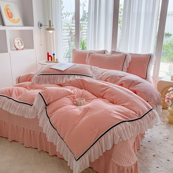 91家纺网 家纺一手货源 找家纺 （总）青竹苑 2025新款韩版全消光烂花牛奶绒床盖四件套