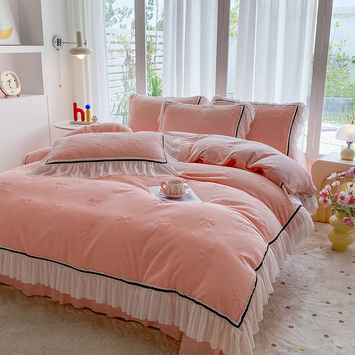 91家纺网 家纺一手货源 找家纺 （总）青竹苑 2025新款韩版全消光烂花牛奶绒床盖四件套