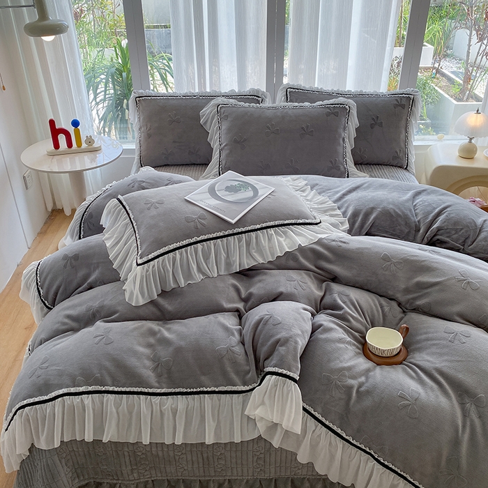 91家纺网 家纺一手货源 找家纺 （总）青竹苑 2025新款韩版全消光烂花牛奶绒床盖四件套