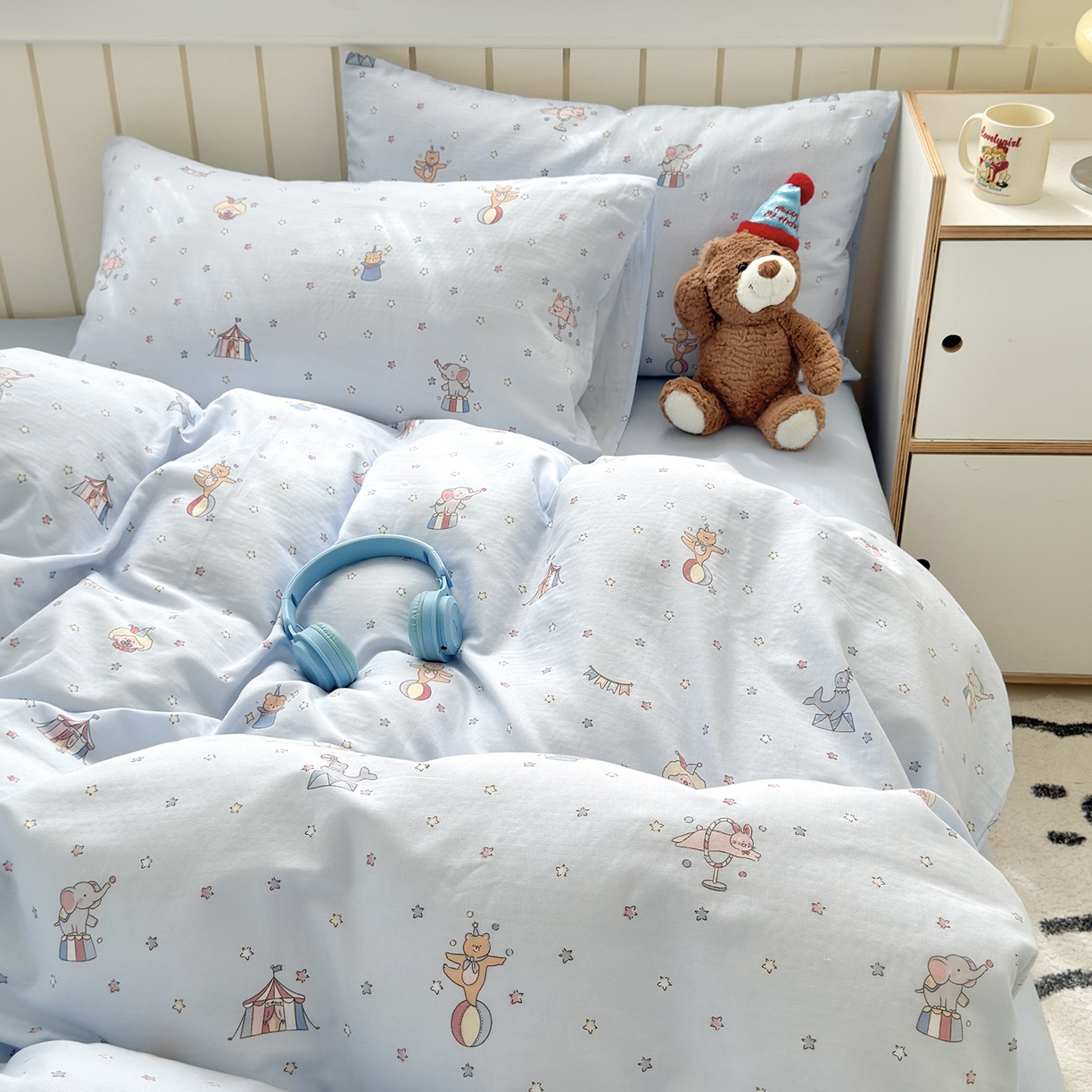 91家纺网 家纺一手货源 找家纺 于果 2025新款全棉双层纱四件套（第六批） 马戏团-兰