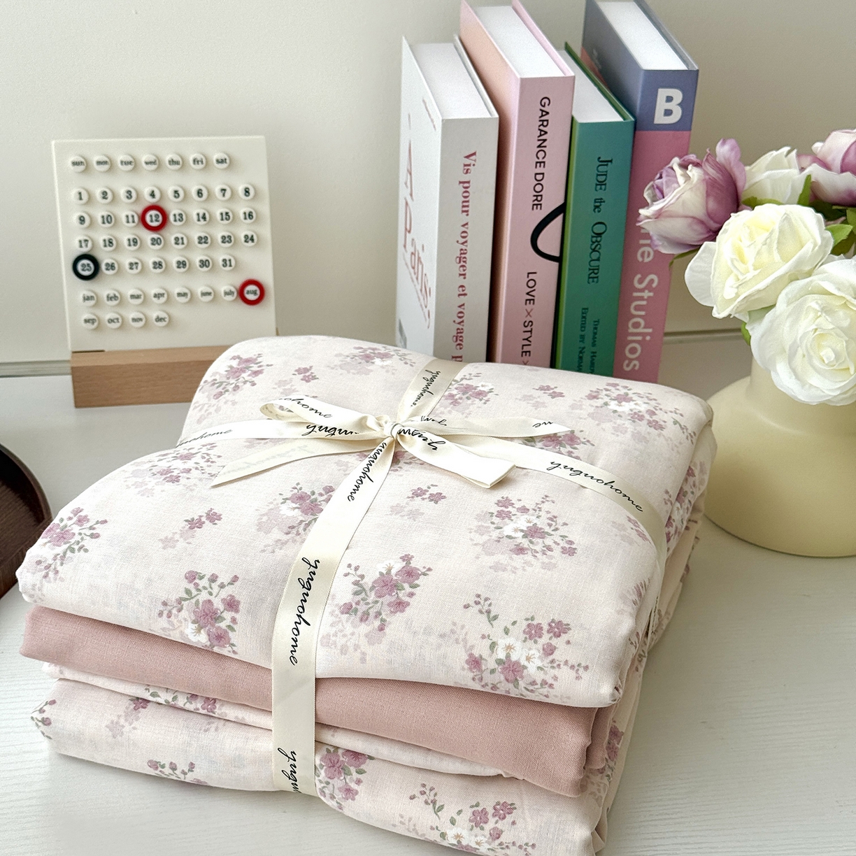 91家纺网 家纺一手货源 找家纺 于果 2025新款全棉双层纱四件套（第六批） 桃山雾-粉