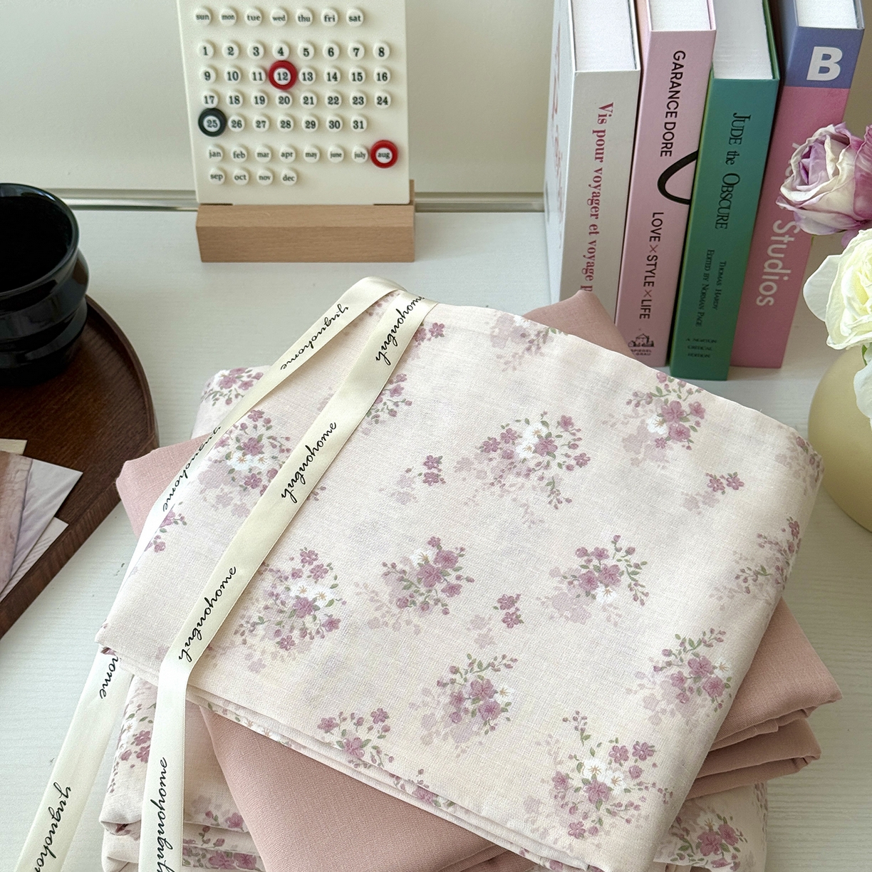 91家纺网 家纺一手货源 找家纺 于果 2025新款全棉双层纱四件套（第六批） 桃山雾-粉