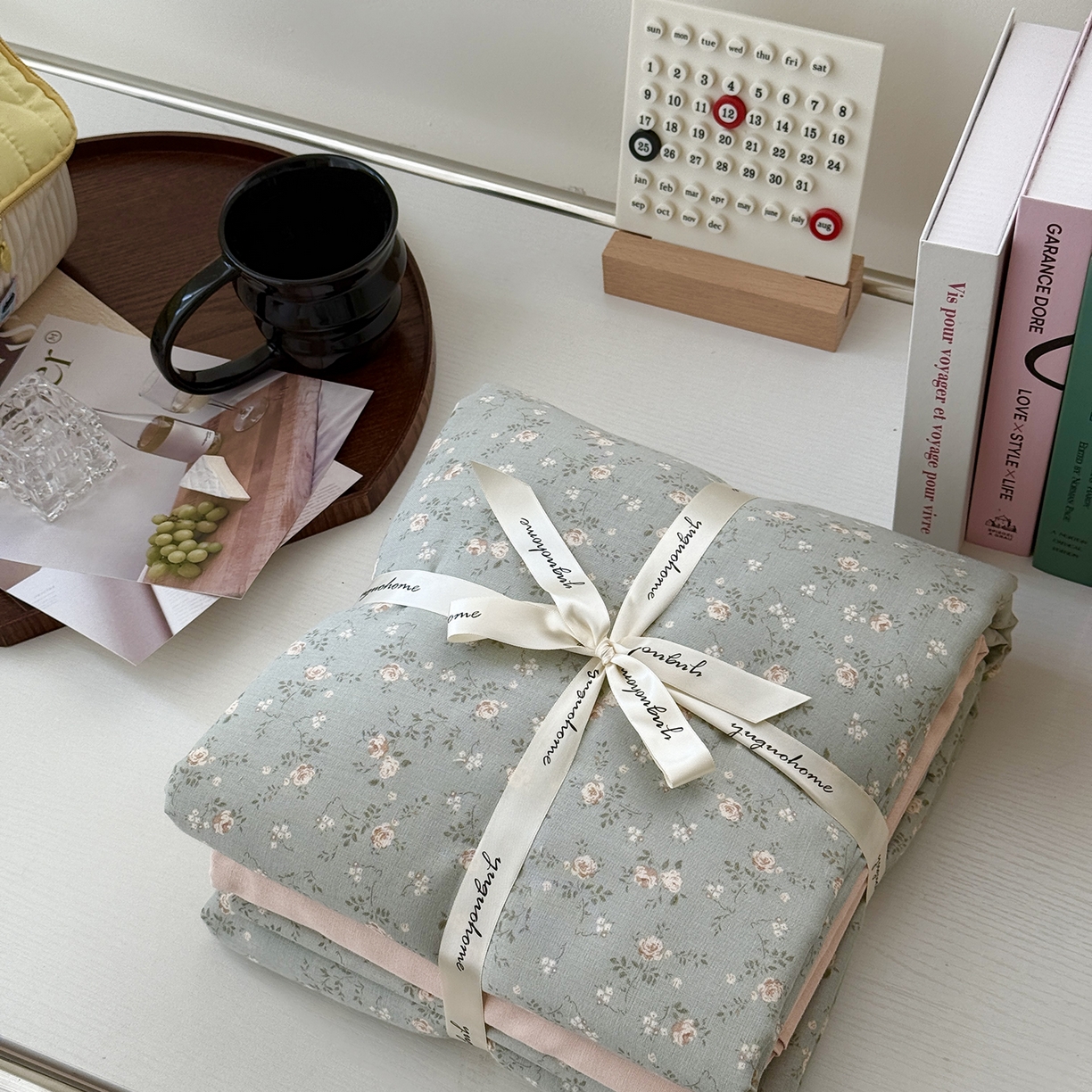 91家纺网 家纺一手货源 找家纺 于果 2025新款全棉双层纱四件套（第六批） 星奈-绿