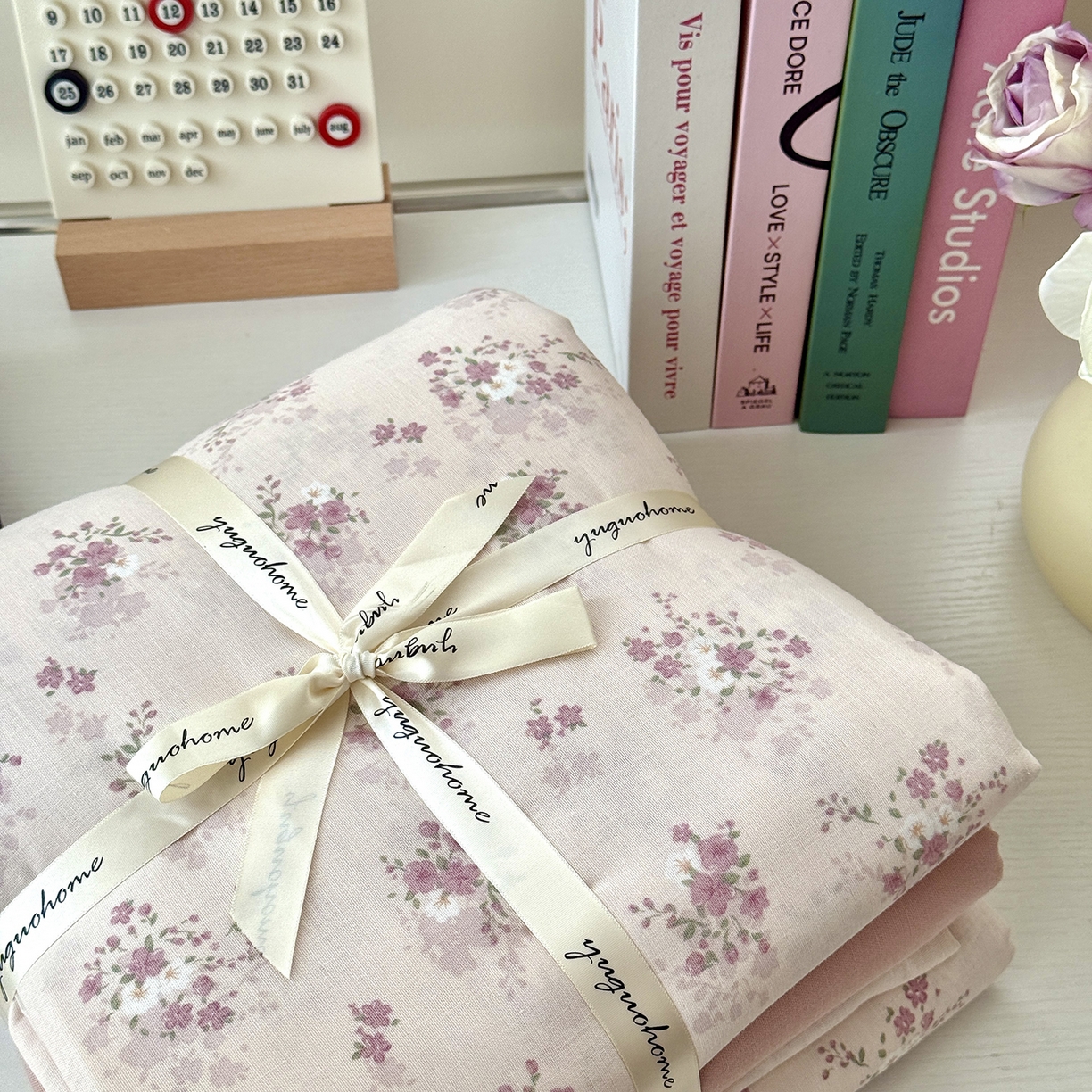 91家纺网 家纺一手货源 找家纺 于果 2025新款全棉双层纱四件套（第六批） 桃山雾-粉