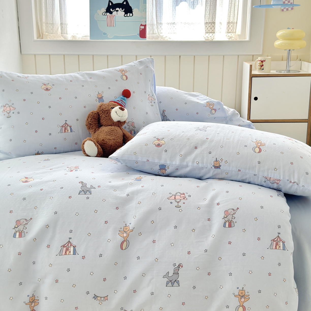 91家纺网 家纺一手货源 找家纺 于果 2025新款全棉双层纱四件套（第六批） 马戏团-兰